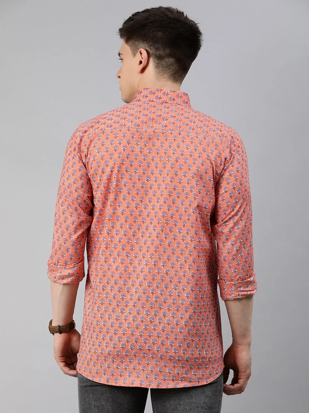 Peach Cotton Full Sleeves Shirts For Men-Mmf0244