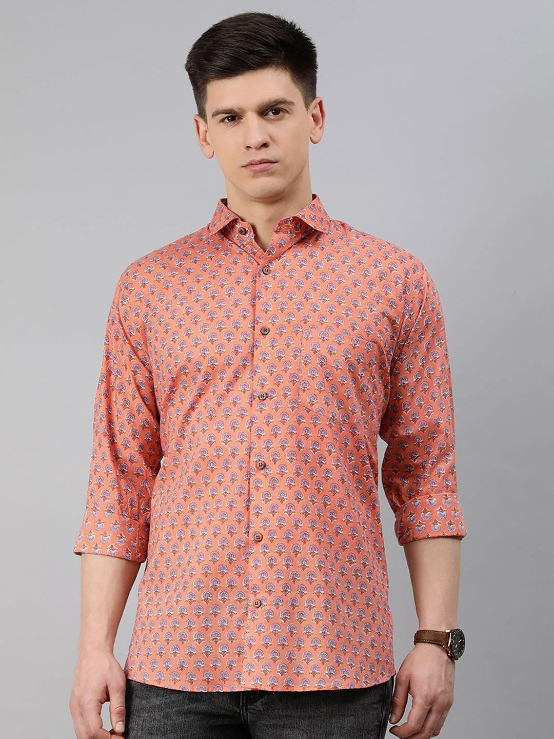 Peach Cotton Full Sleeves Shirts For Men-Mmf0244