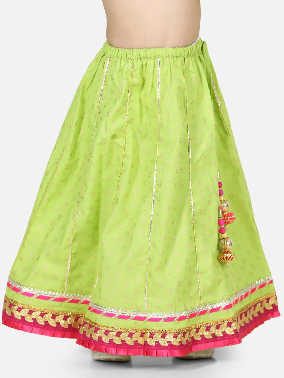 Printed Cotton Frill Sleeves Top with Lehenga for Girls- Pink