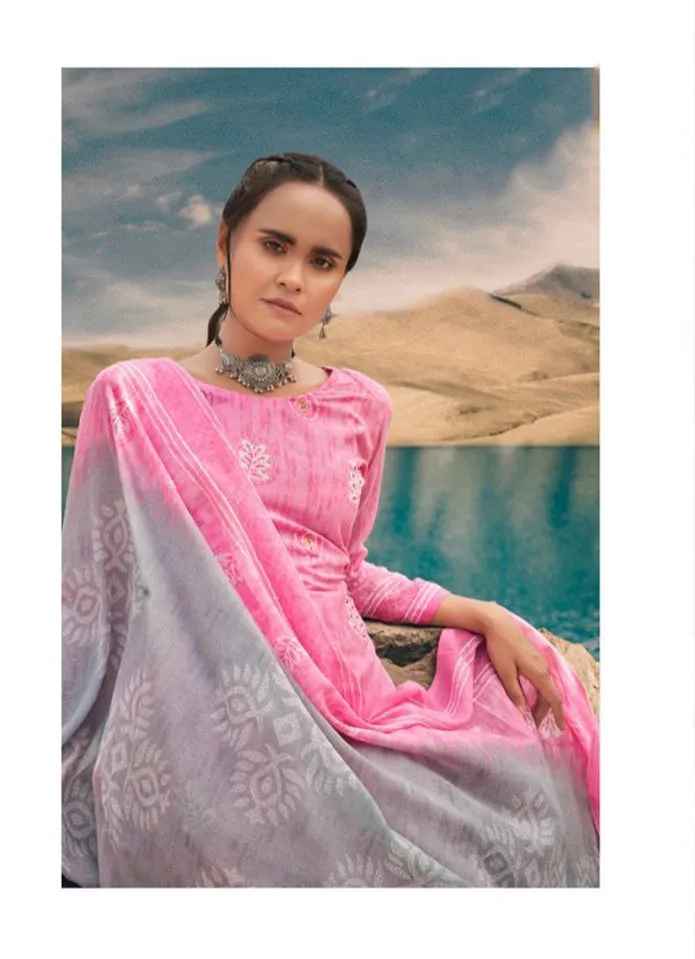 Pure Cotton Pink Unstitched Printed Suit Material