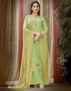 Pure Cotton Printed Green Unstitched Salwar Suit Material