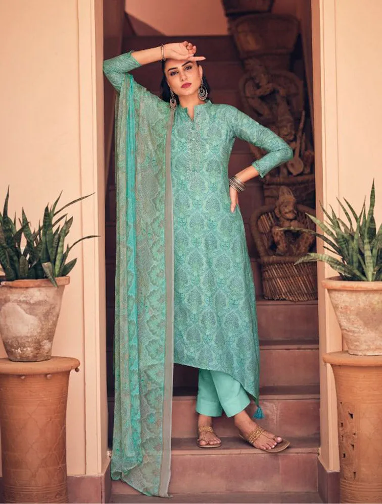 Pure Cotton Unstitched Suit With Chiffon Dupatta