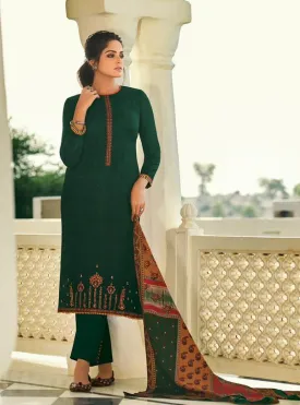 Pure Pashmina Green salwar suit Dress Material for Woman with Embroidery