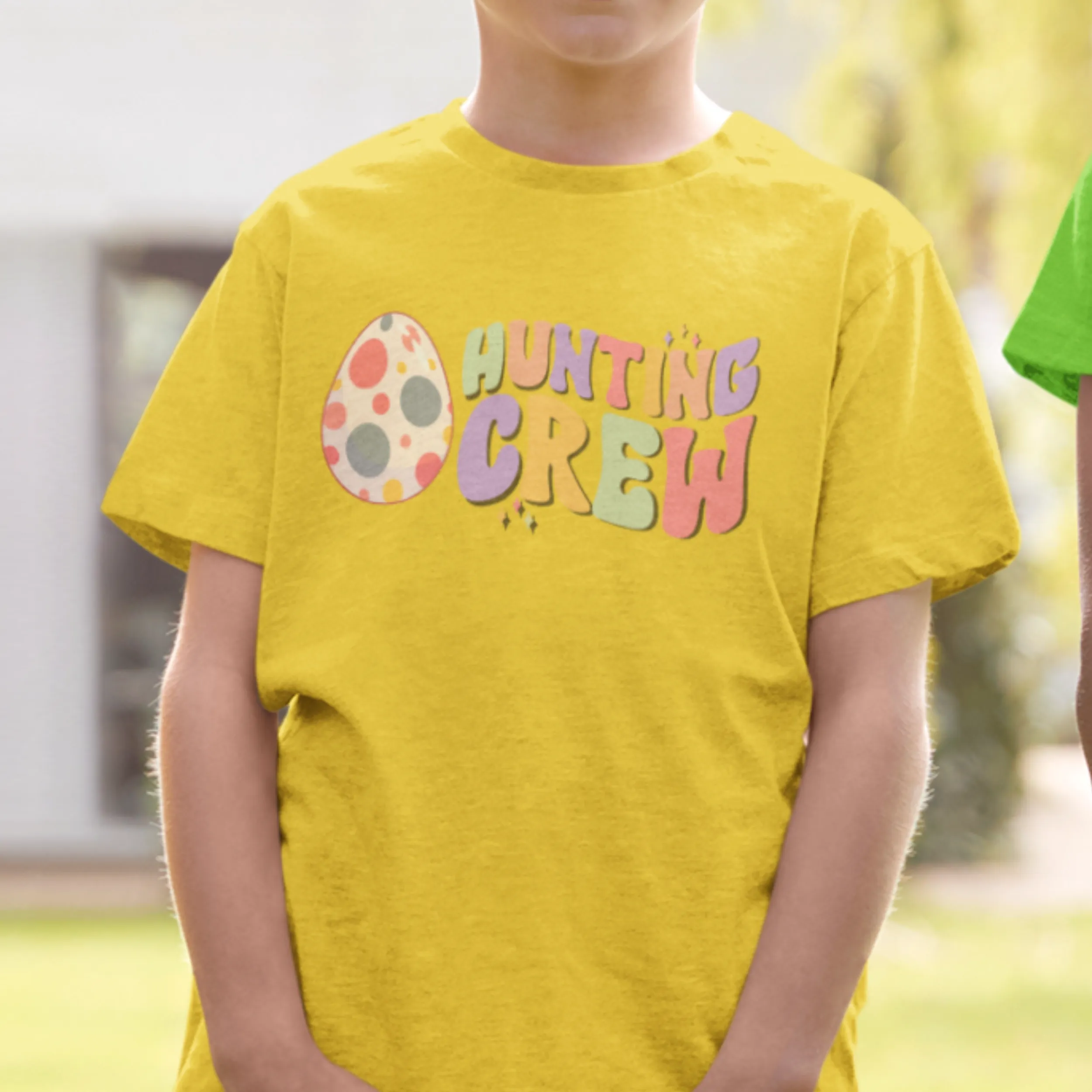 Retro Hunting Crew Kids Fine Jersey Tee Easter T-Shirt Cute, Colorful Easter T-Shirt, Yellow, Green, Blue or Pink Tee