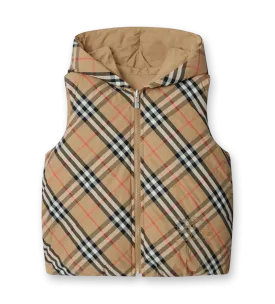 Reversible Check Pattern Gilet Sand