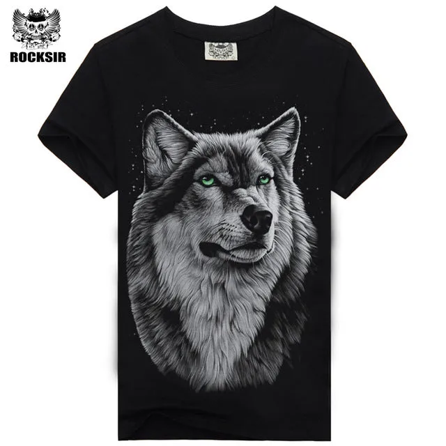 Rocksir 3d wolf t shirt mens Brand 3D Indians wolf Print t shirts Cotton wolves Men t-shirt Casual Man Tees Mens Tops