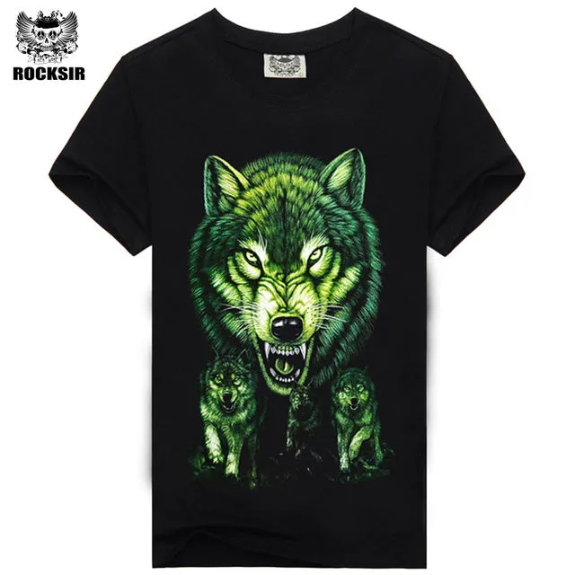 Rocksir 3d wolf t shirt mens Brand 3D Indians wolf Print t shirts Cotton wolves Men t-shirt Casual Man Tees Mens Tops