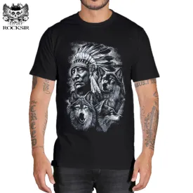 Rocksir 3d wolf t shirt mens Brand 3D Indians wolf Print t shirts Cotton wolves Men t-shirt Casual Man Tees Mens Tops