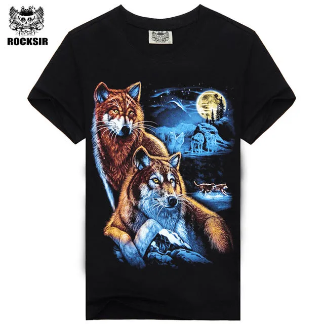 Rocksir 3d wolf t shirt mens Brand 3D Indians wolf Print t shirts Cotton wolves Men t-shirt Casual Man Tees Mens Tops