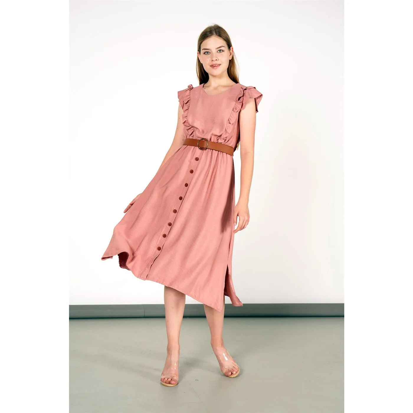 Rose Side Slit Button Detailed Dress