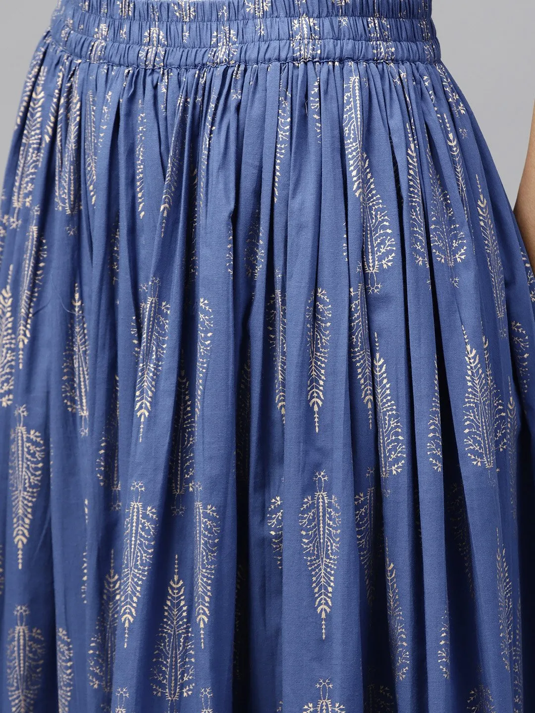 Royal Blue Printed Flared Skirt