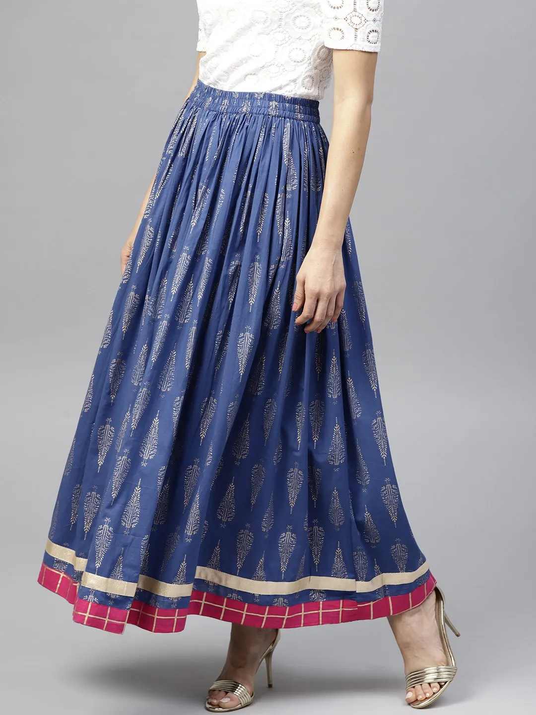 Royal Blue Printed Flared Skirt