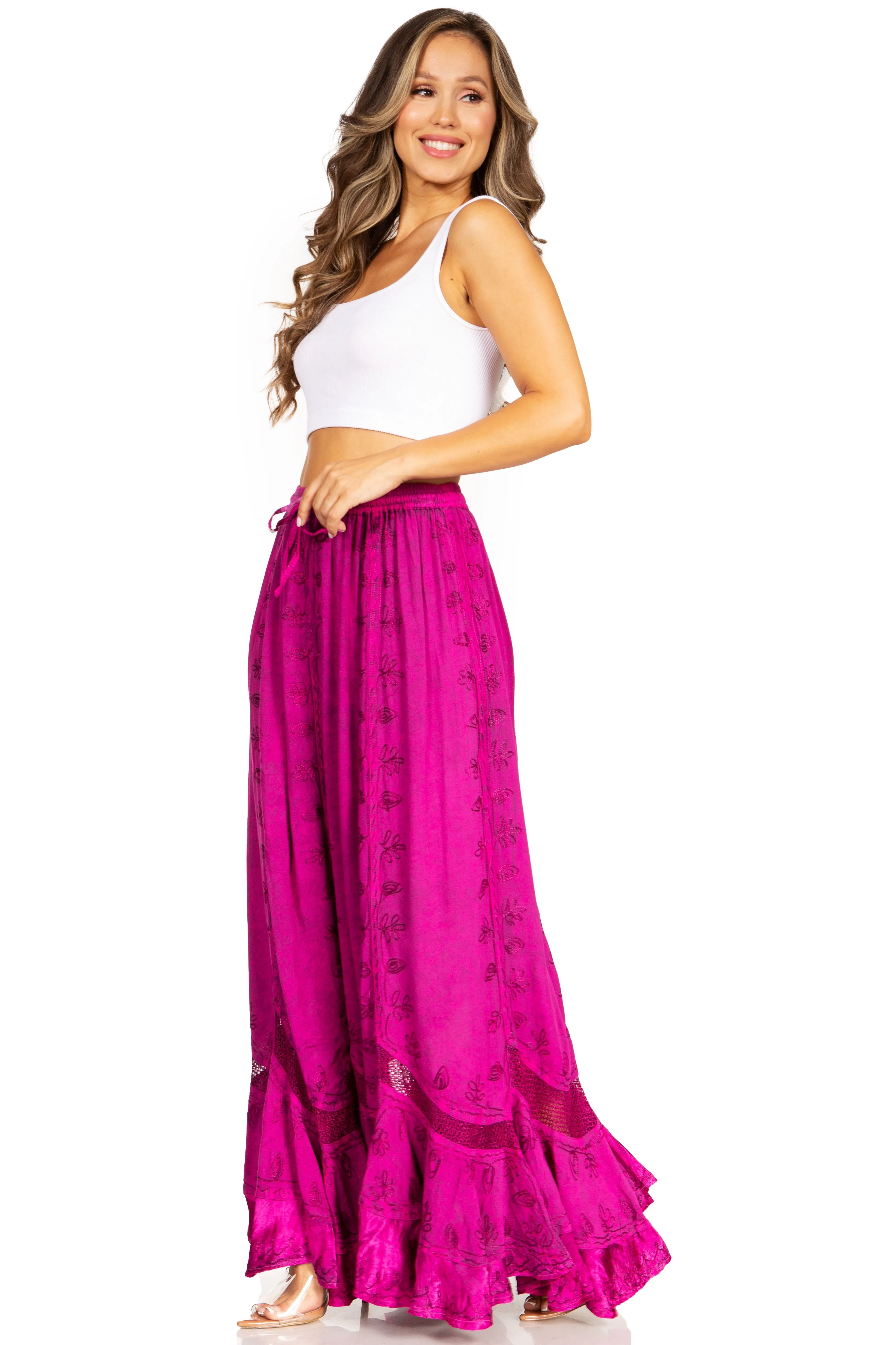 Sakkas Ivy Second Women's Maxi Boho Elastic Waist Embroidered A Line Long Skirt