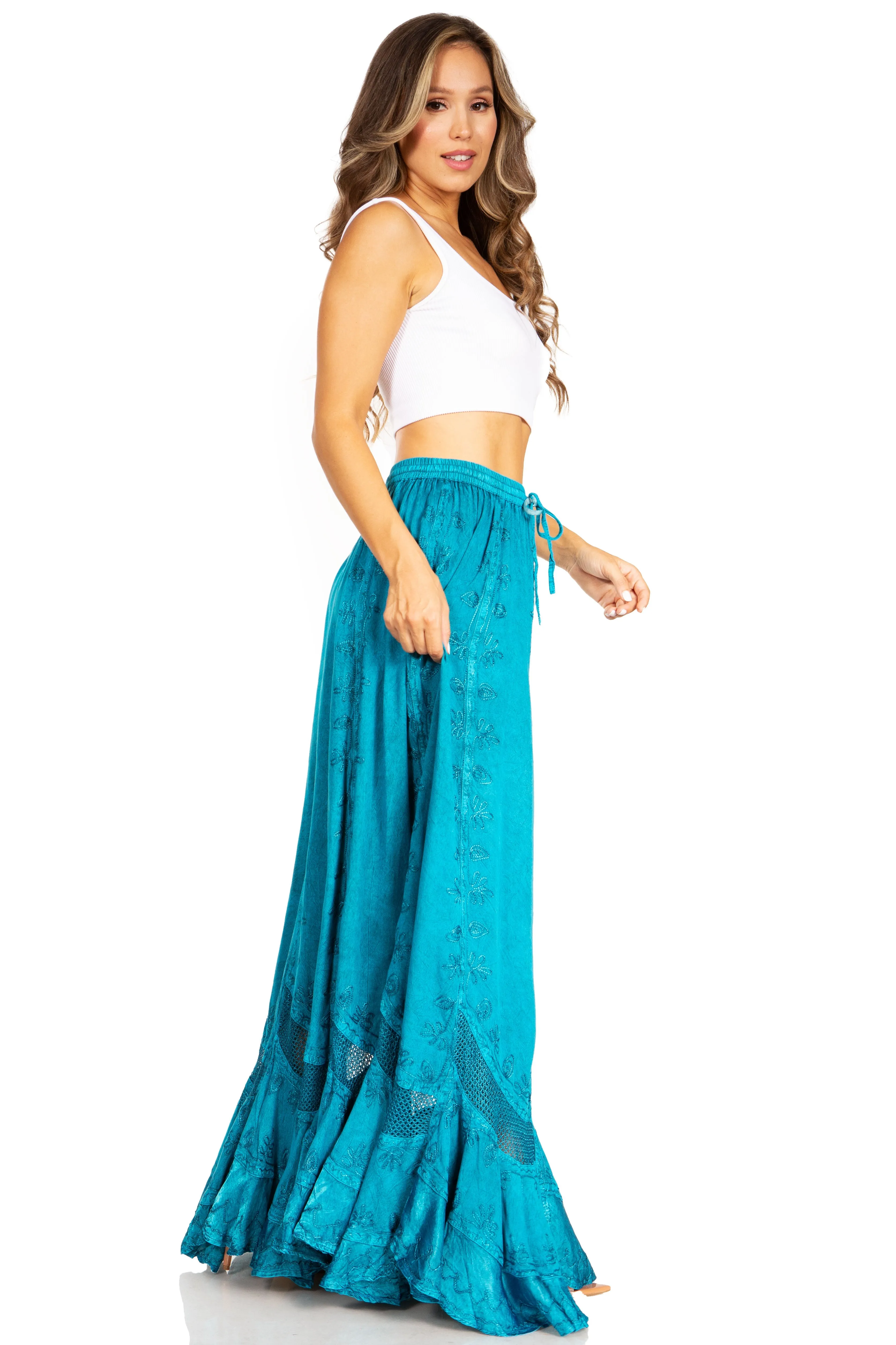 Sakkas Ivy Second Women's Maxi Boho Elastic Waist Embroidered A Line Long Skirt