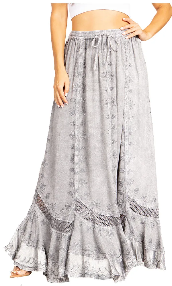 Sakkas Ivy Second Women's Maxi Boho Elastic Waist Embroidered A Line Long Skirt