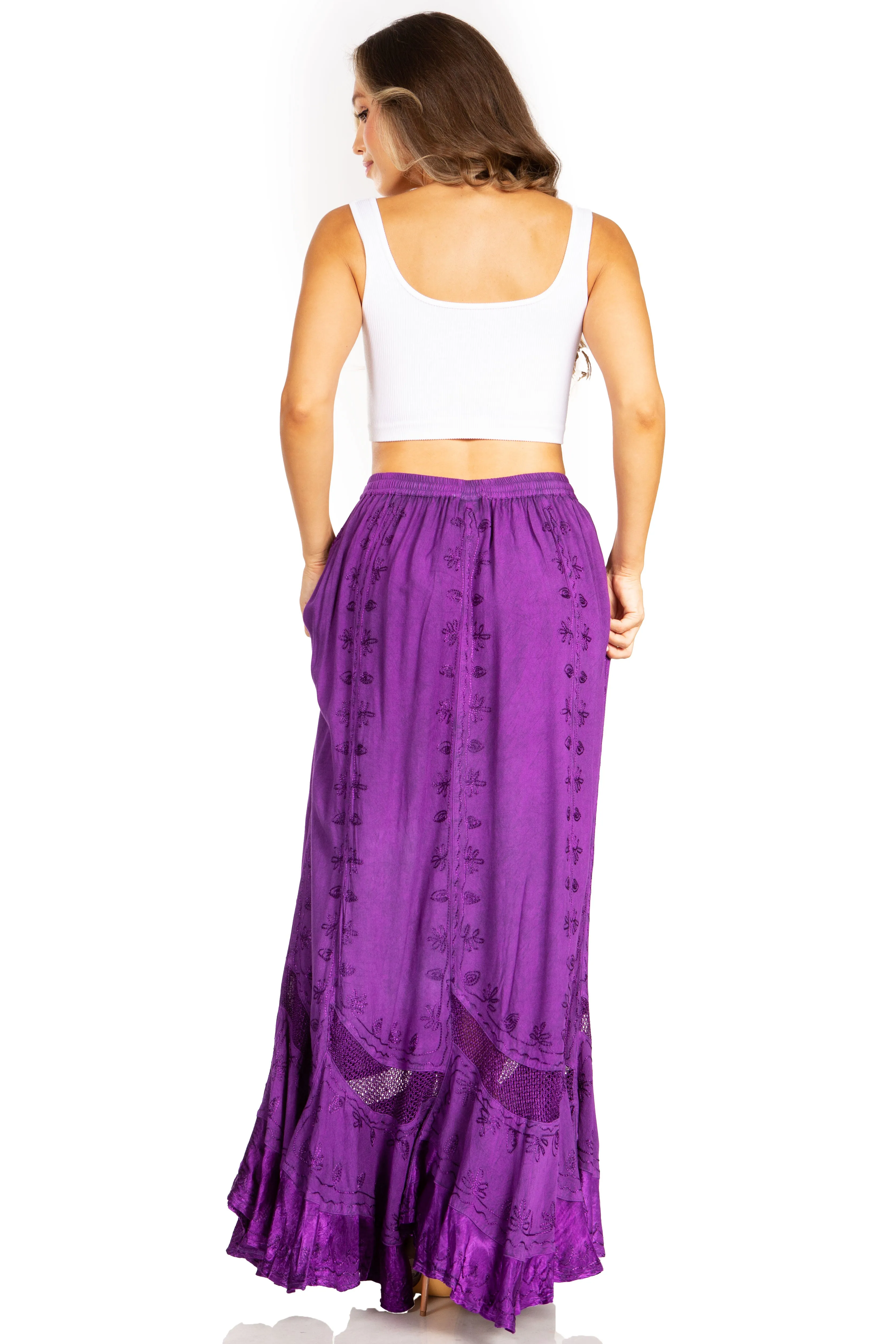 Sakkas Ivy Second Women's Maxi Boho Elastic Waist Embroidered A Line Long Skirt