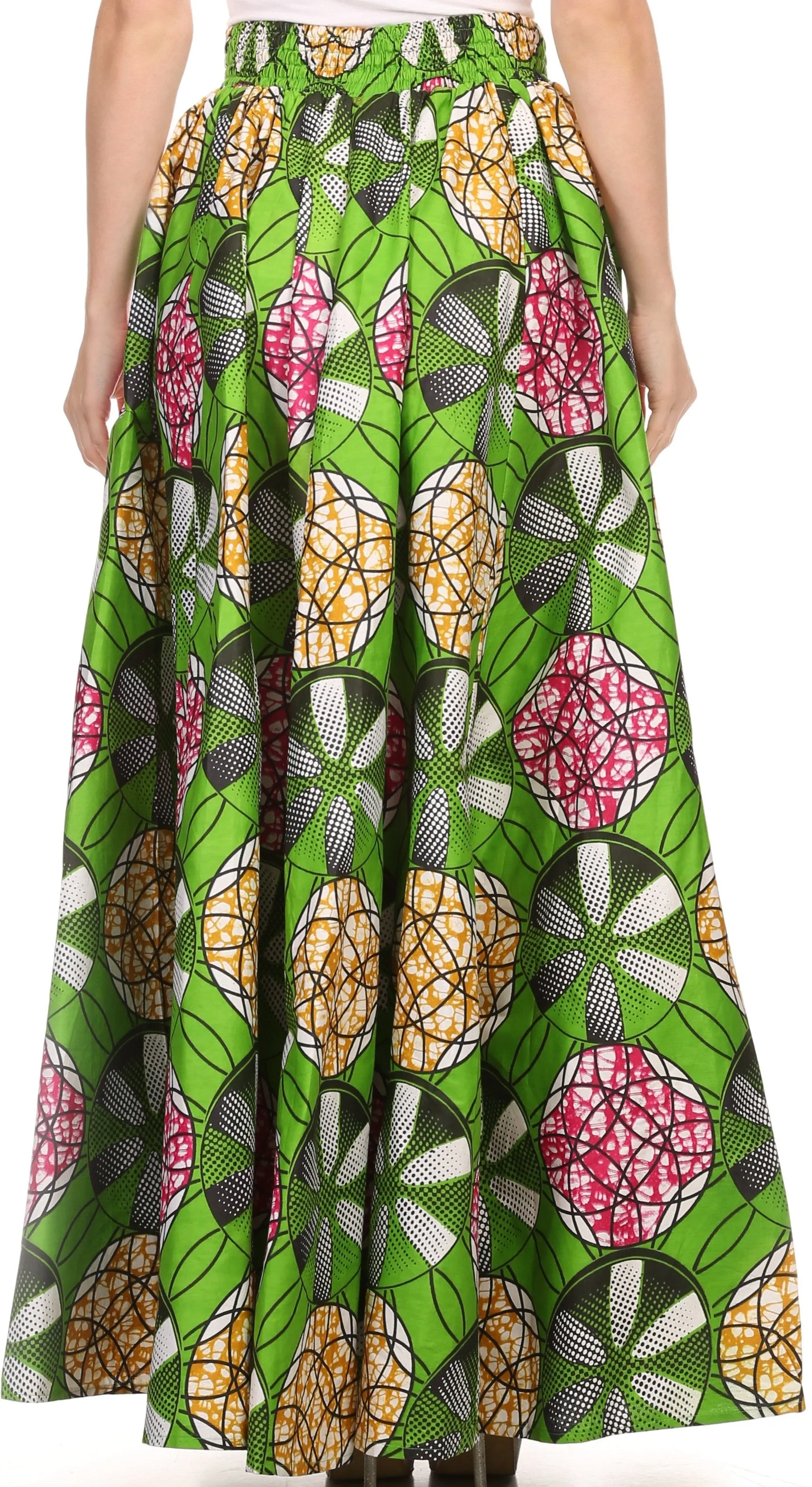 Sakkas Kelela Unique Designs Wax Print Adjustable Waist Long Tall Skirt