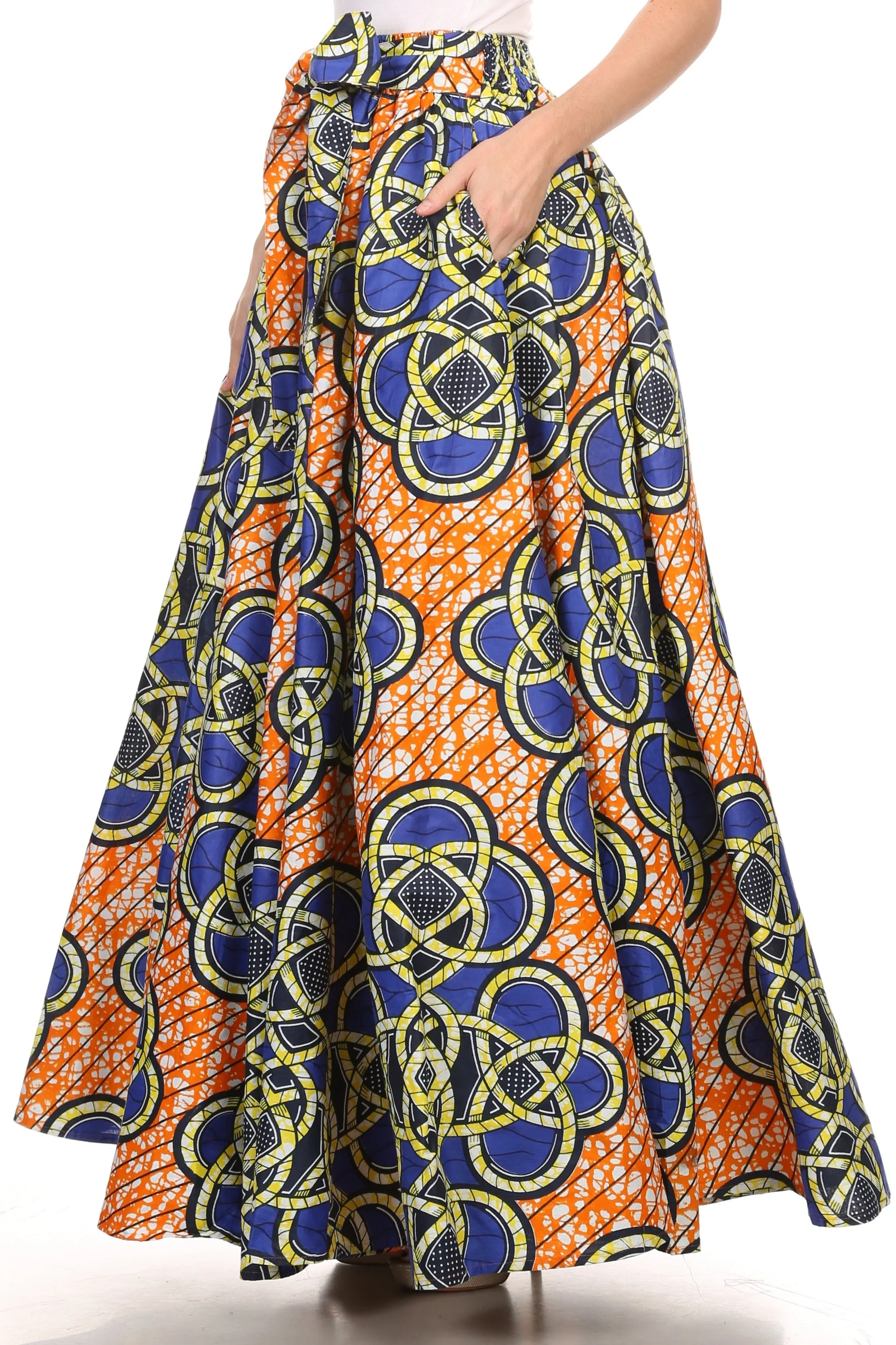 Sakkas Kelela Unique Designs Wax Print Adjustable Waist Long Tall Skirt