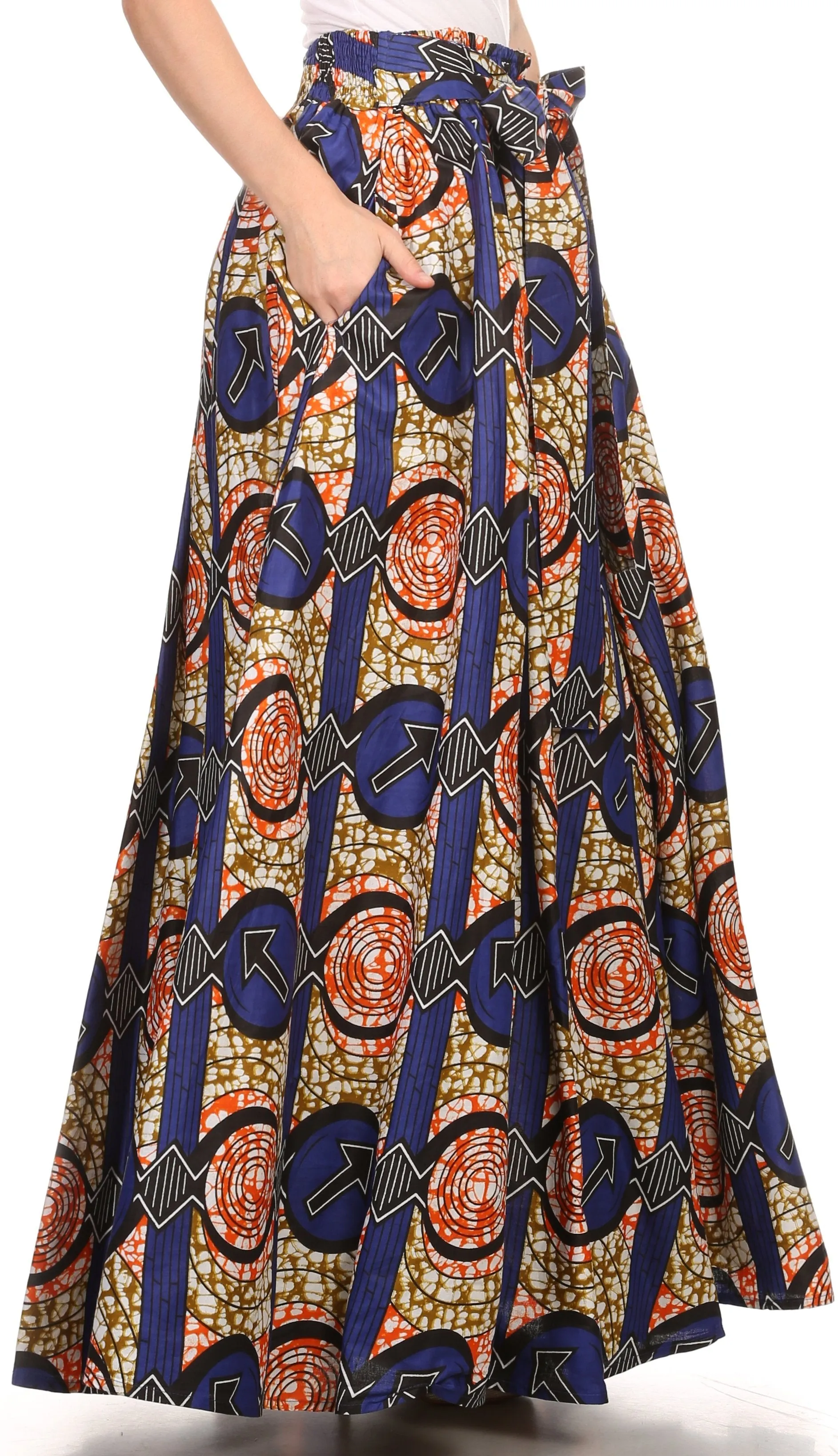 Sakkas Kelela Unique Designs Wax Print Adjustable Waist Long Tall Skirt