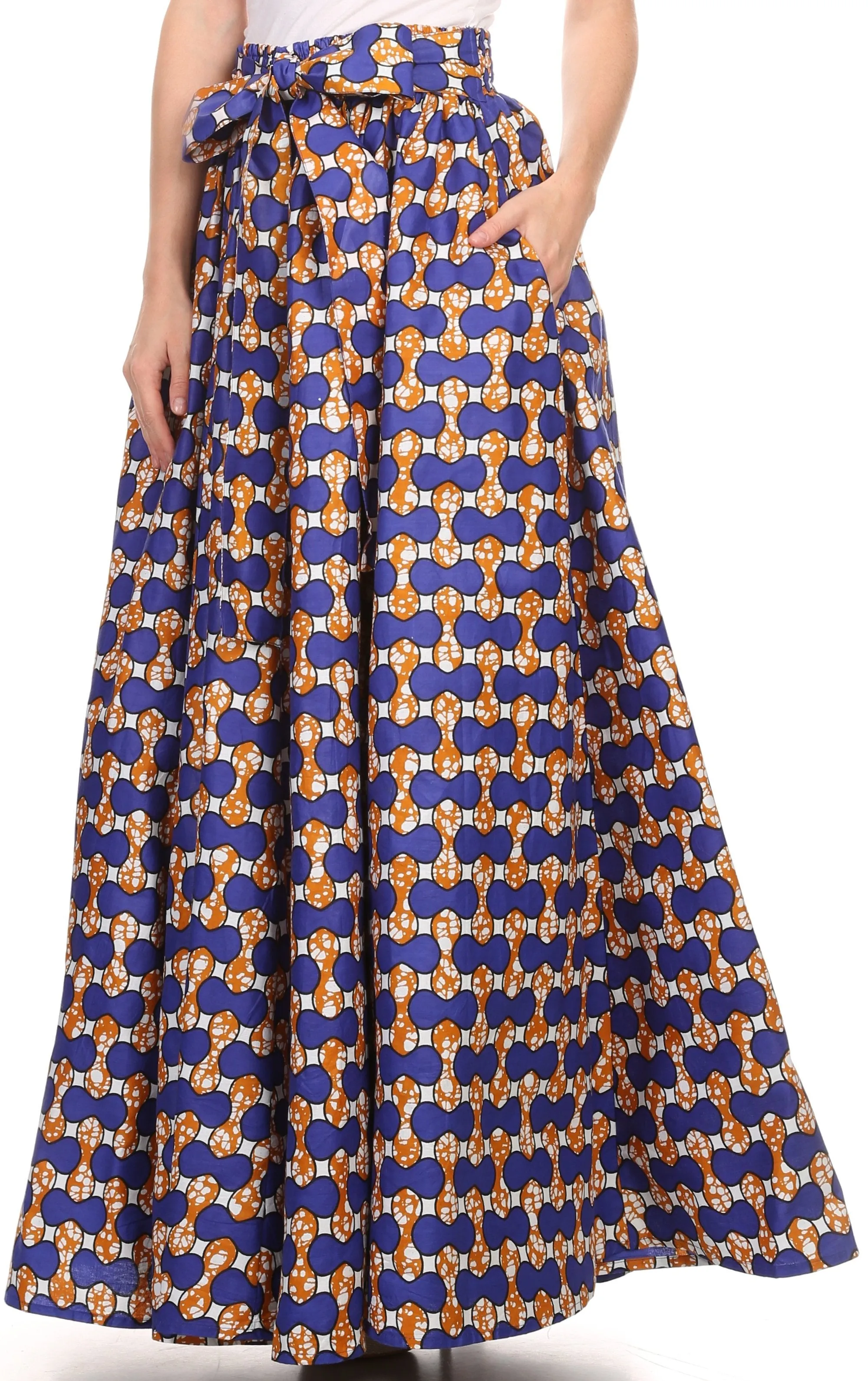 Sakkas Kelela Unique Designs Wax Print Adjustable Waist Long Tall Skirt