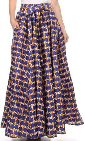 Sakkas Kelela Unique Designs Wax Print Adjustable Waist Long Tall Skirt