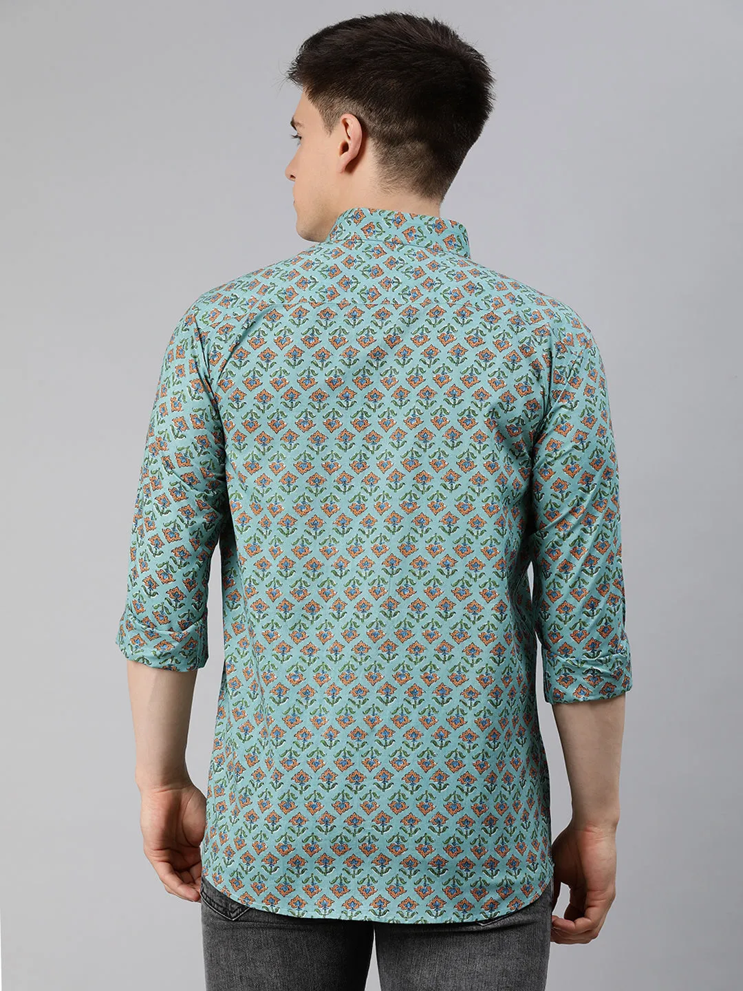 Sea Green Cotton Full Sleeves Shirts For Men-Mmf0249