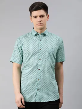 Sea Green Cotton Short Sleeves Shirts For Men-Mmh026