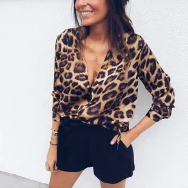 Sexy Long Sleeve Shirt Womens Tops And Blouses Leopard Print