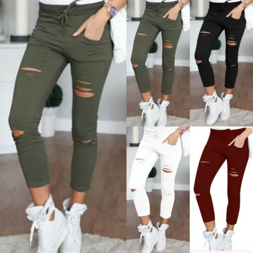 Skinny Broken Hole Pencil Pants