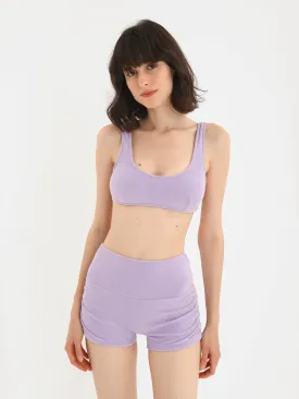 Solid U-neck Top with High Waisted Boyleg Swimwear