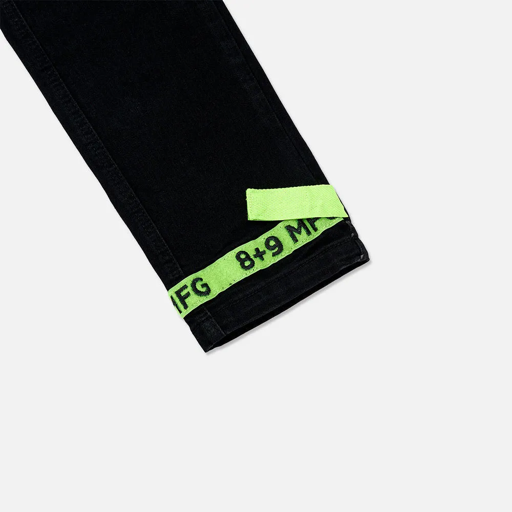 Strapped Up Slim Jet Black Denim Jeans Volt Straps