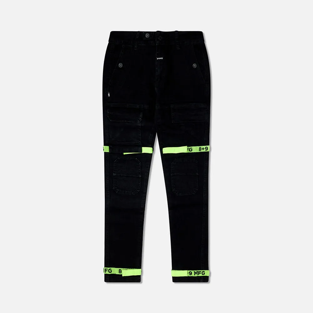 Strapped Up Slim Jet Black Denim Jeans Volt Straps