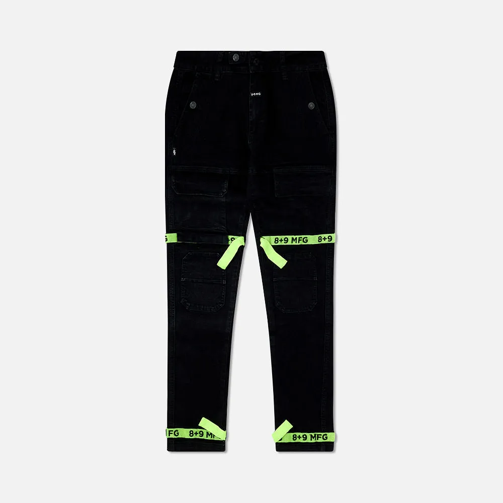 Strapped Up Slim Jet Black Denim Jeans Volt Straps