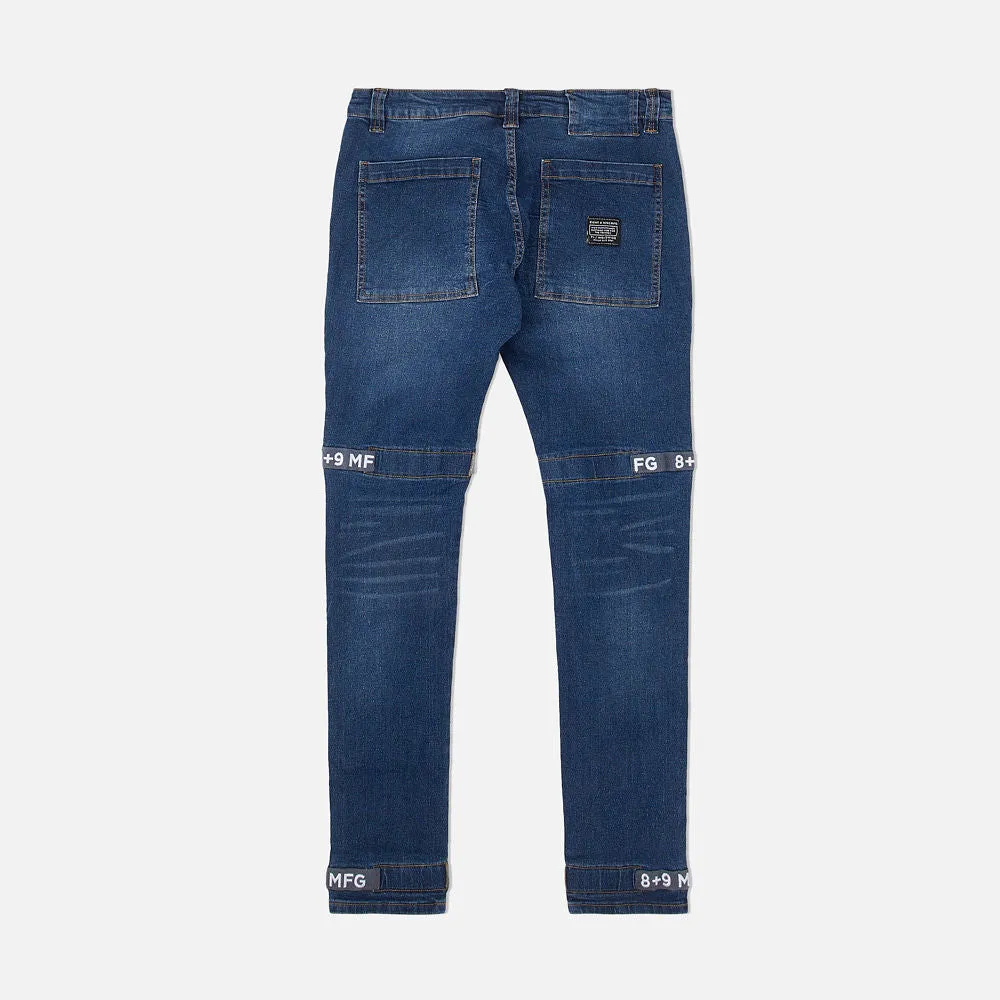 Strapped Up Slim Utility Dark Washed Jeans Flint Straps