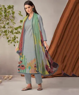 Sudriti Sahiba Pure Cotton Grey Unstitched Women Suits Dress Material