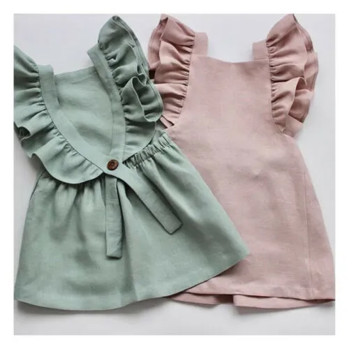 Summer Casual Cute Infant Kids Baby Girl Summer Solid Color Ruffle Princess Party Dress Clothes