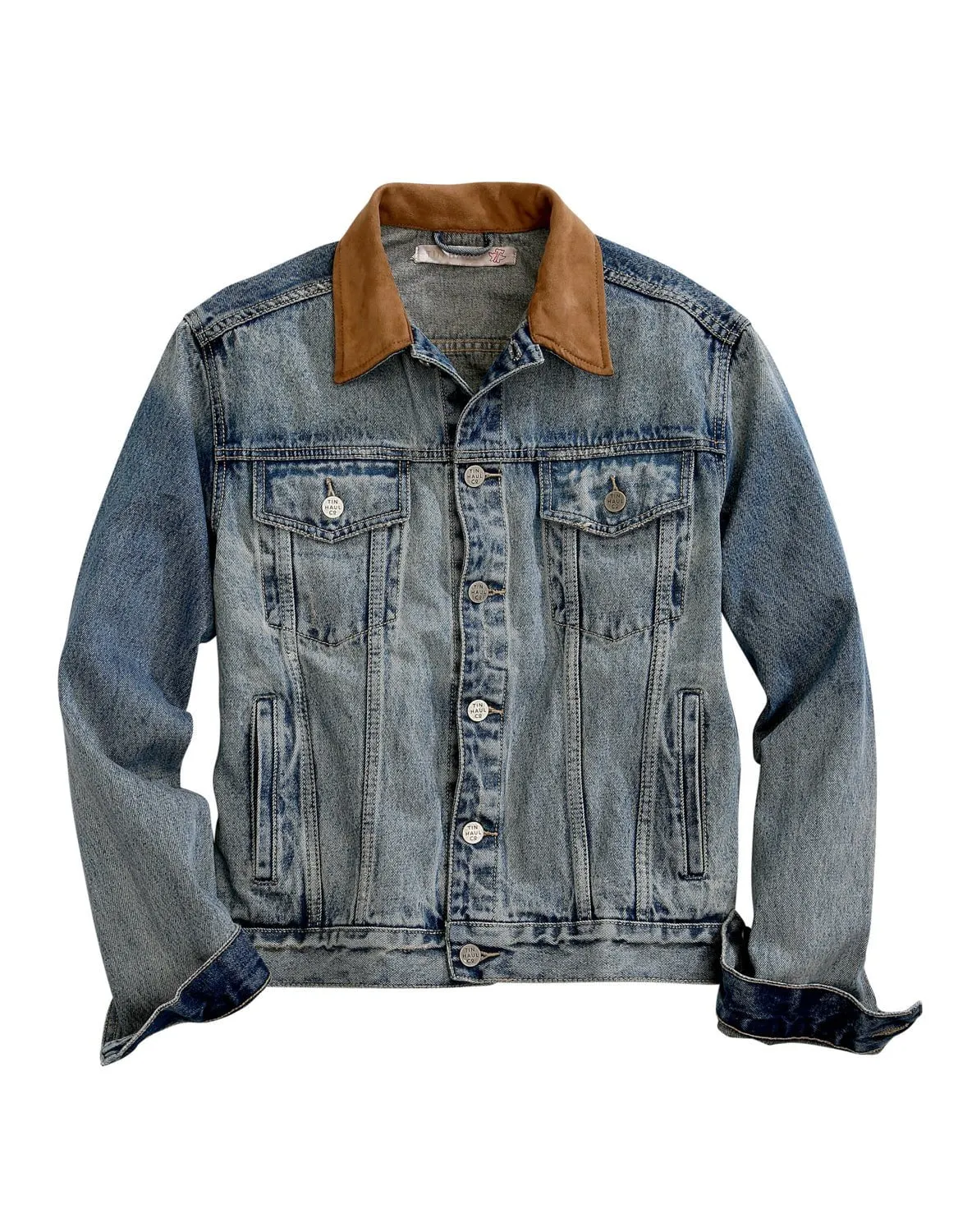 Tin Haul Mens Blue 100% Cotton Denim Suede Collar Jacket