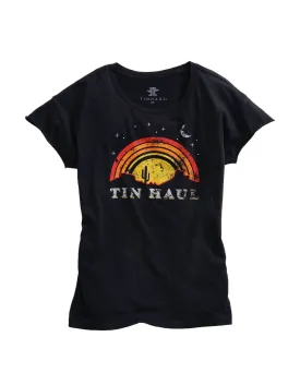 Tin Haul Womens Black 100% Cotton Sunset and Moon S/S T-Shirt