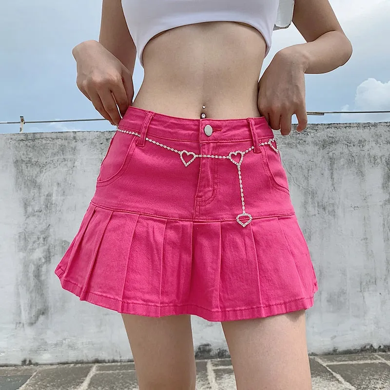 Trendy Denim Pleated High Waist Skirt