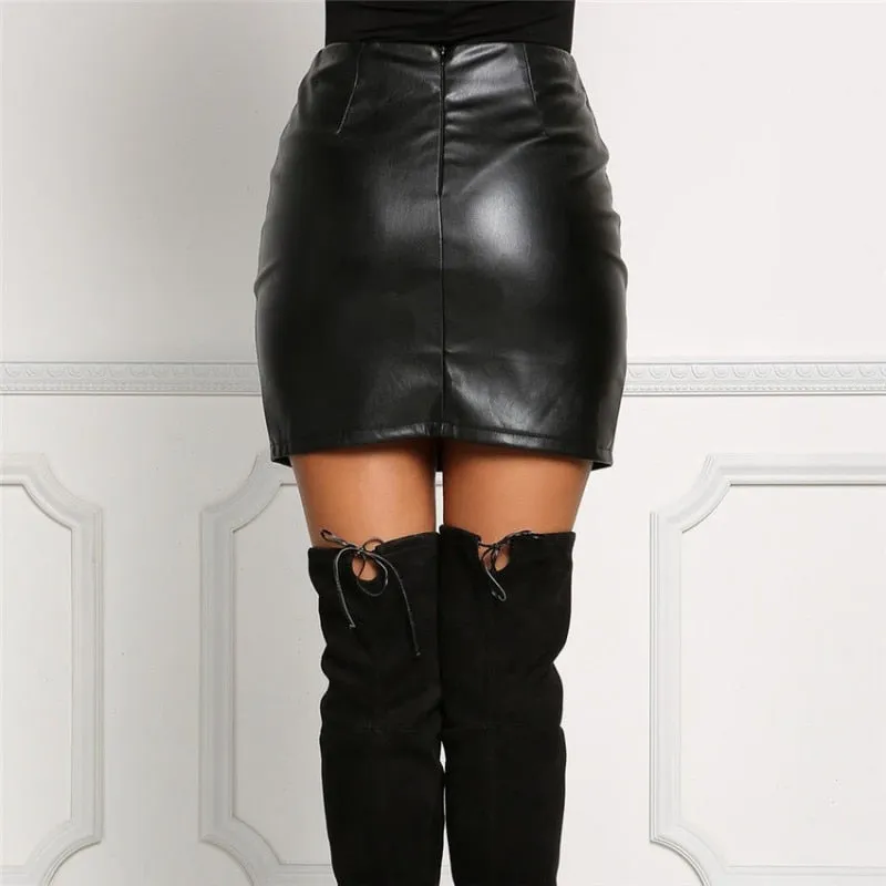 Trendy Faux Leather Mini Split Tie Up Skirt