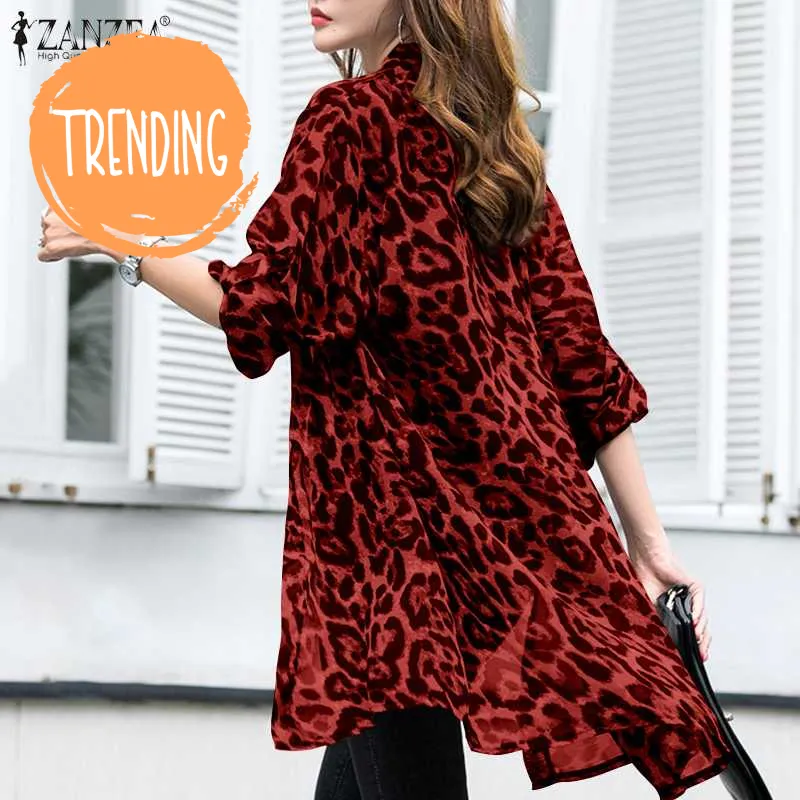 Trendy Leopard Cardigans Tunic Blouse