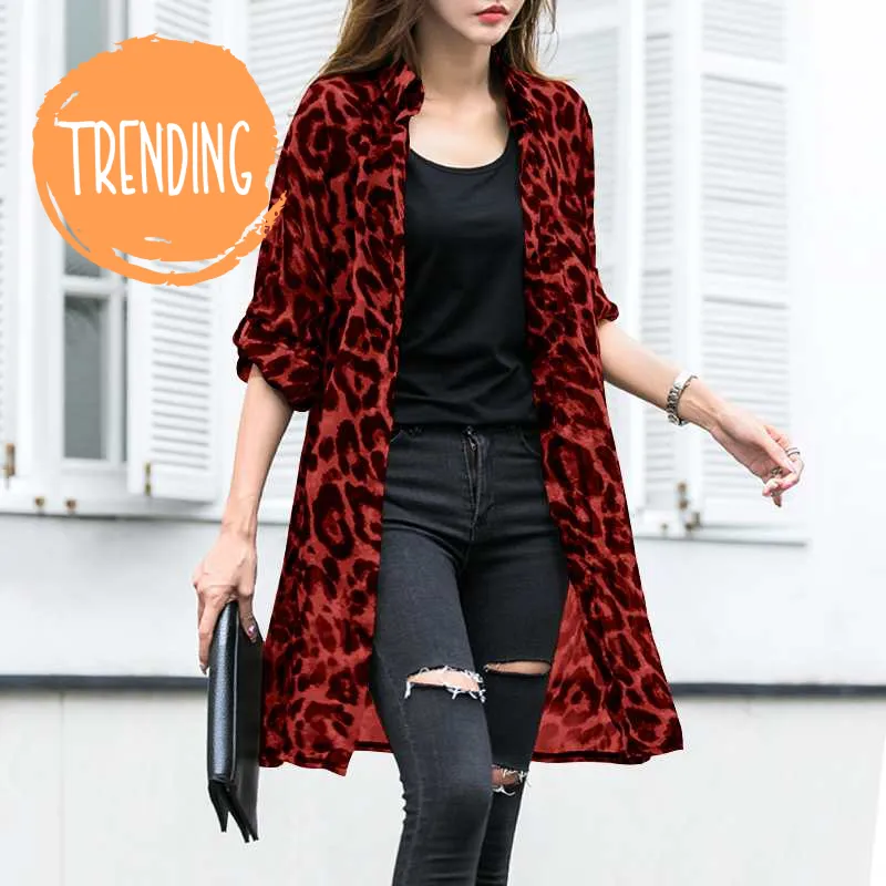 Trendy Leopard Cardigans Tunic Blouse