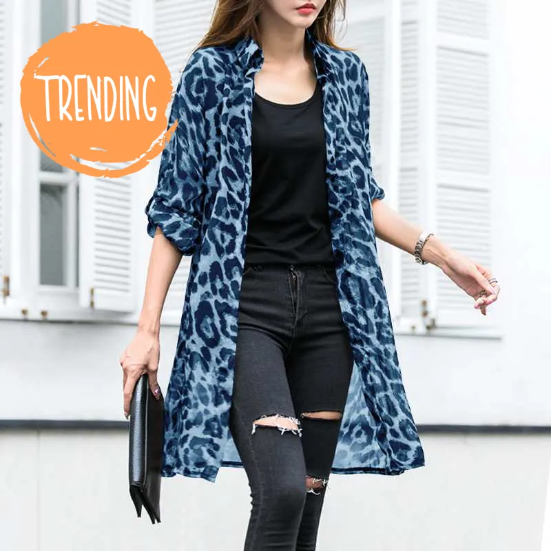 Trendy Leopard Cardigans Tunic Blouse