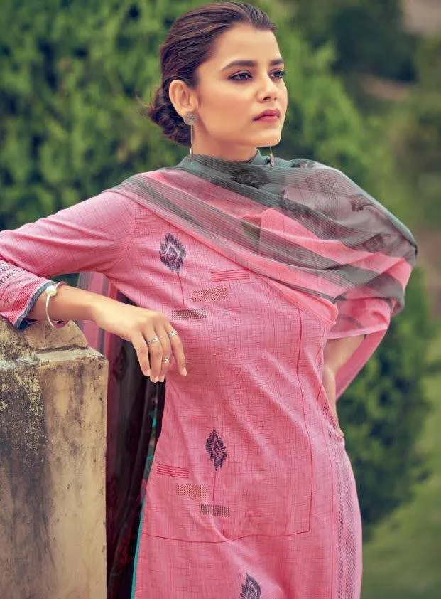 Unstitched Lawn Cotton Pakistani Suits Pink Dress Material