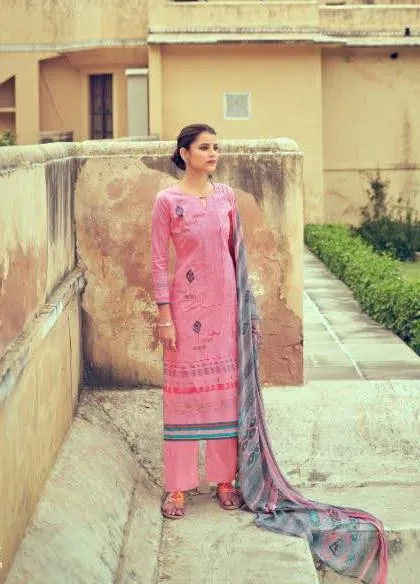 Unstitched Lawn Cotton Pakistani Suits Pink Dress Material