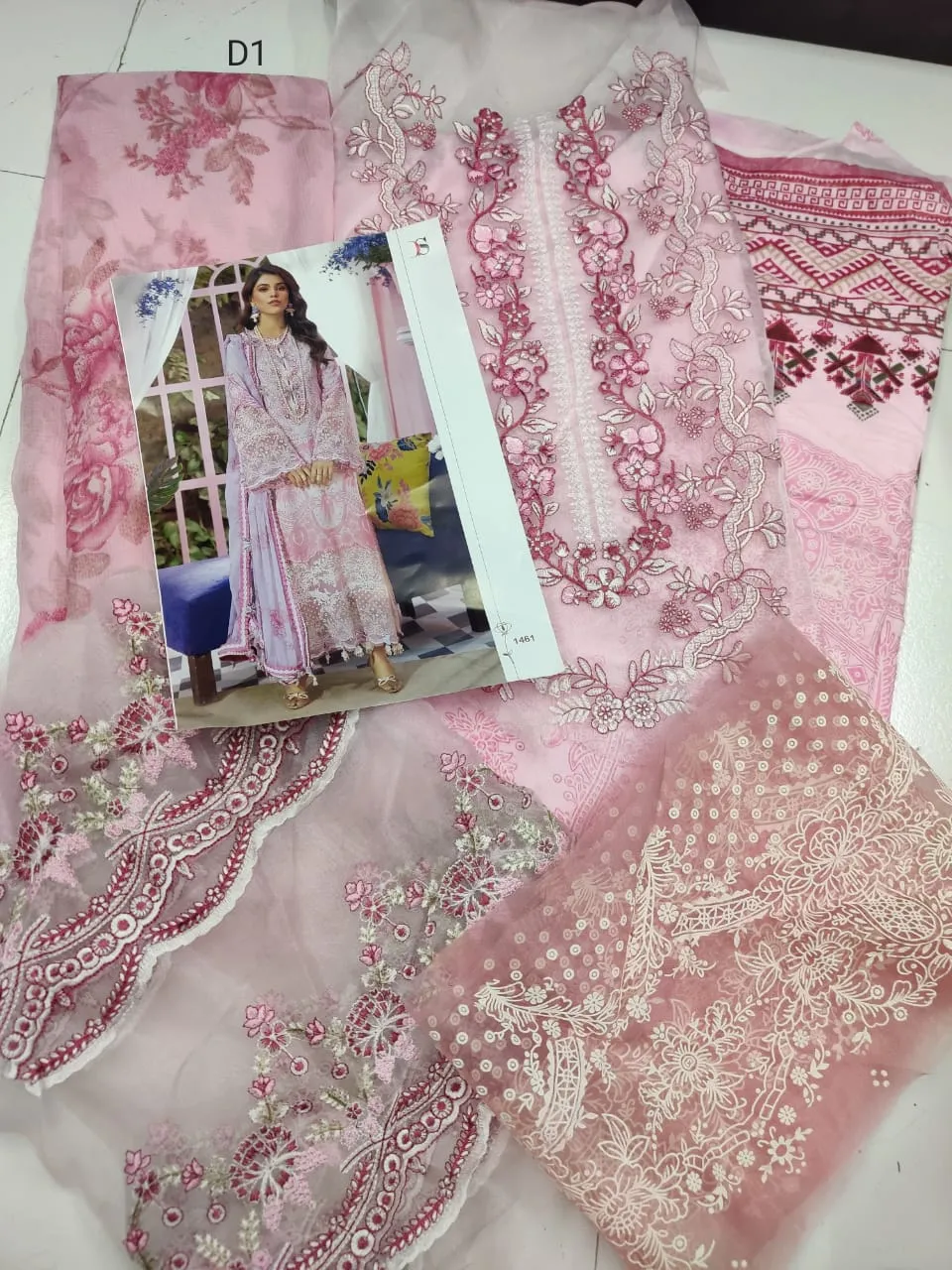 Unstitched Pink Cotton Pakistani Style Suits Dress Material