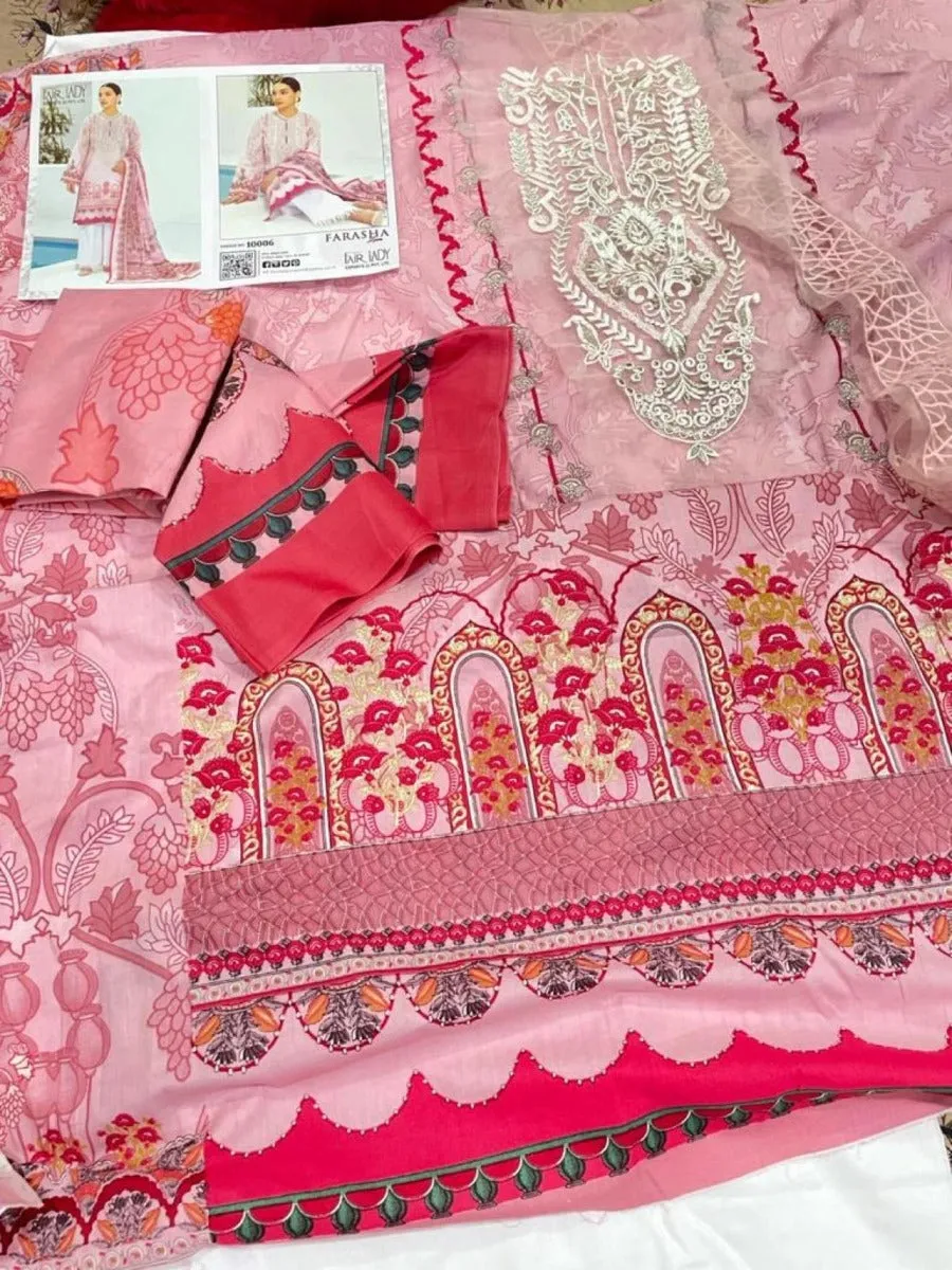 Unstitched Pink Jam Satin Pakistani Style Suits With Embroidery Patch