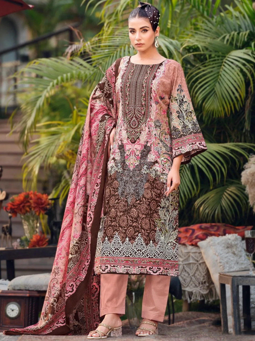 Unstitched Pure Cotton Pakistani Print Suit Dress Material with Embroidery