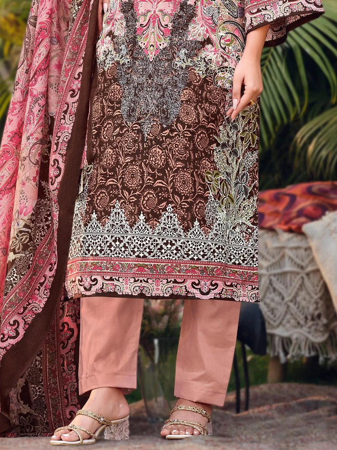 Unstitched Pure Cotton Pakistani Print Suit Dress Material with Embroidery