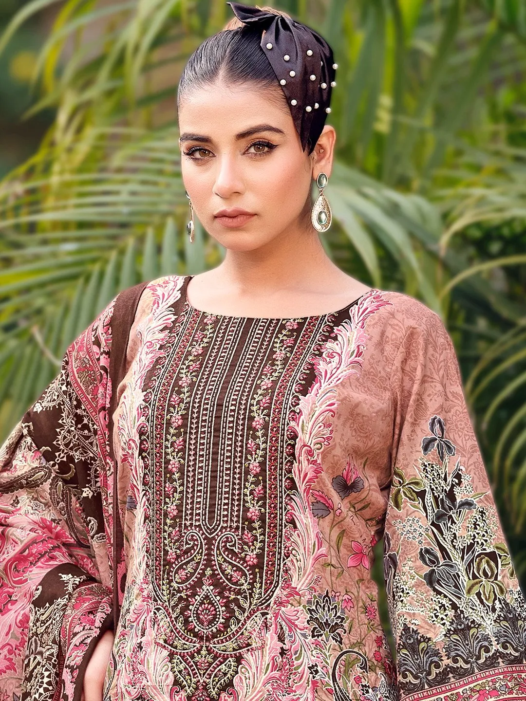 Unstitched Pure Cotton Pakistani Print Suit Dress Material with Embroidery